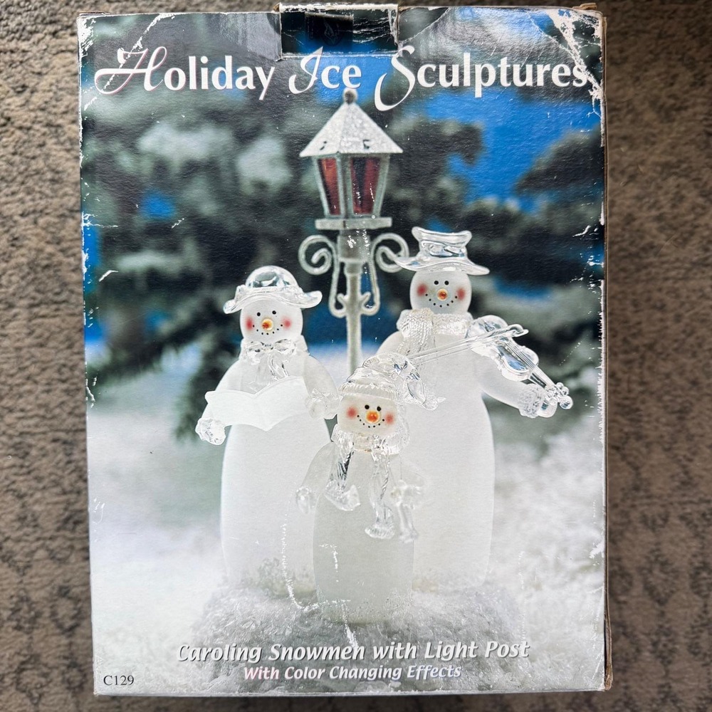 Heritage Mint Caroling Snowmen Light Post Color Changing Ice Sculpture C129 2003